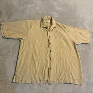 Joseph & Feiss Mens Large Silk Short Sleeve Button Up Shirt Tropical Print Beige